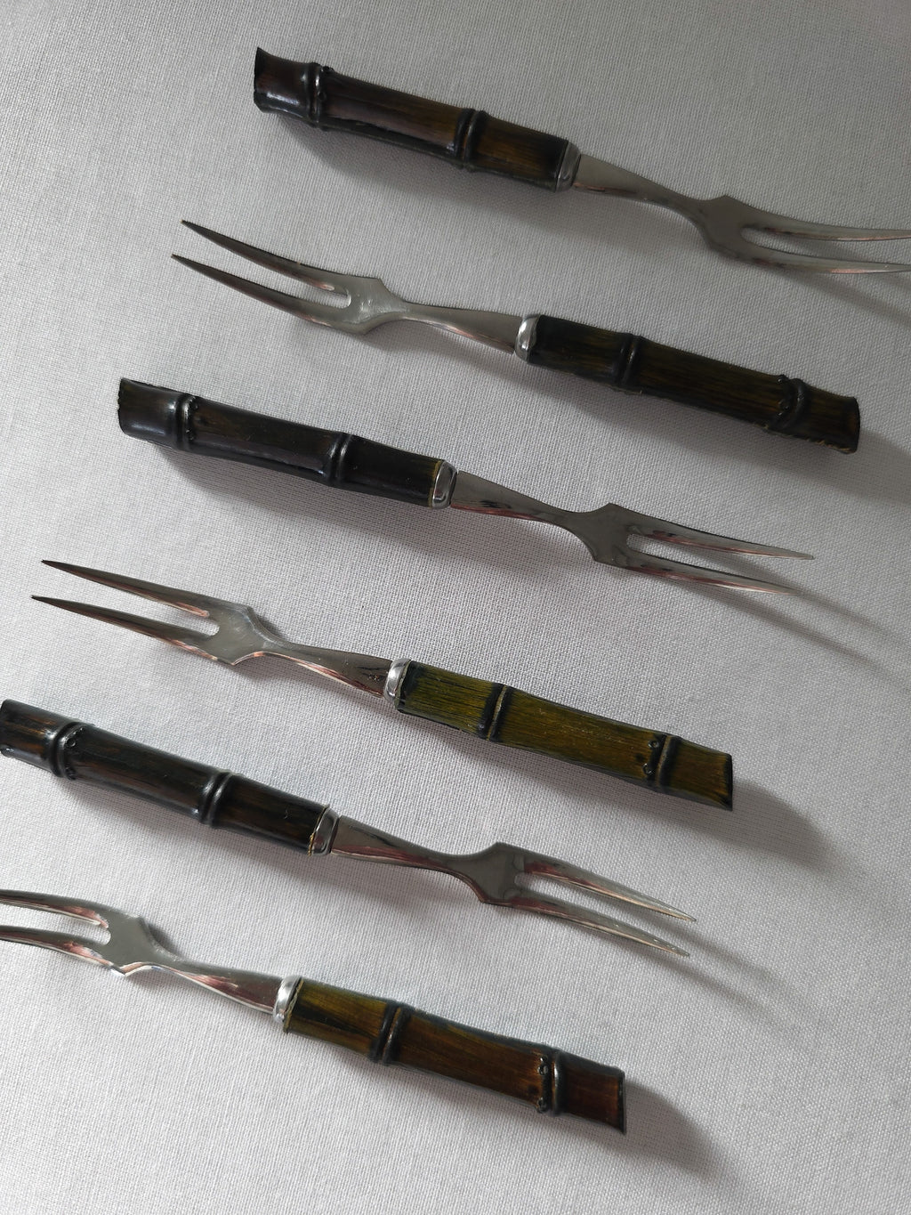 Mid Century Bamboo Aperitif Fork Set