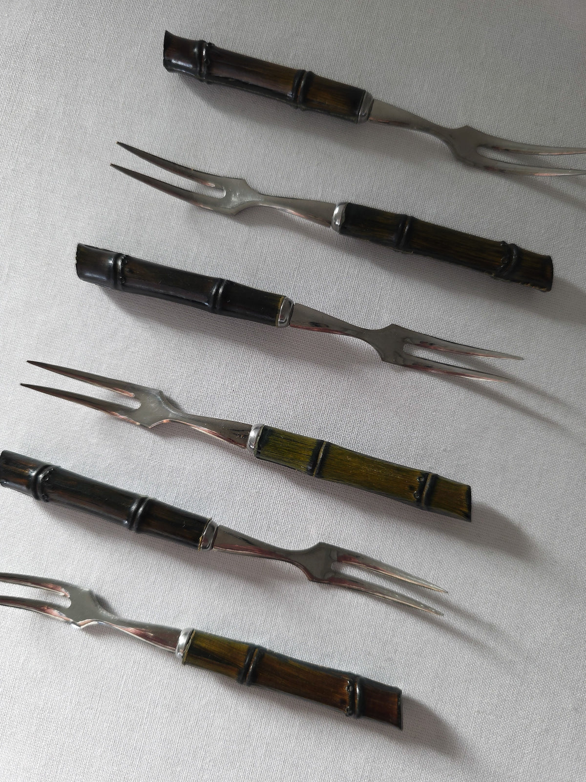 Mid Century Bamboo Aperitif Fork Set