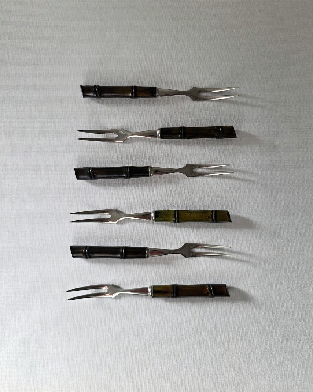 Mid Century Bamboo Aperitif Fork Set