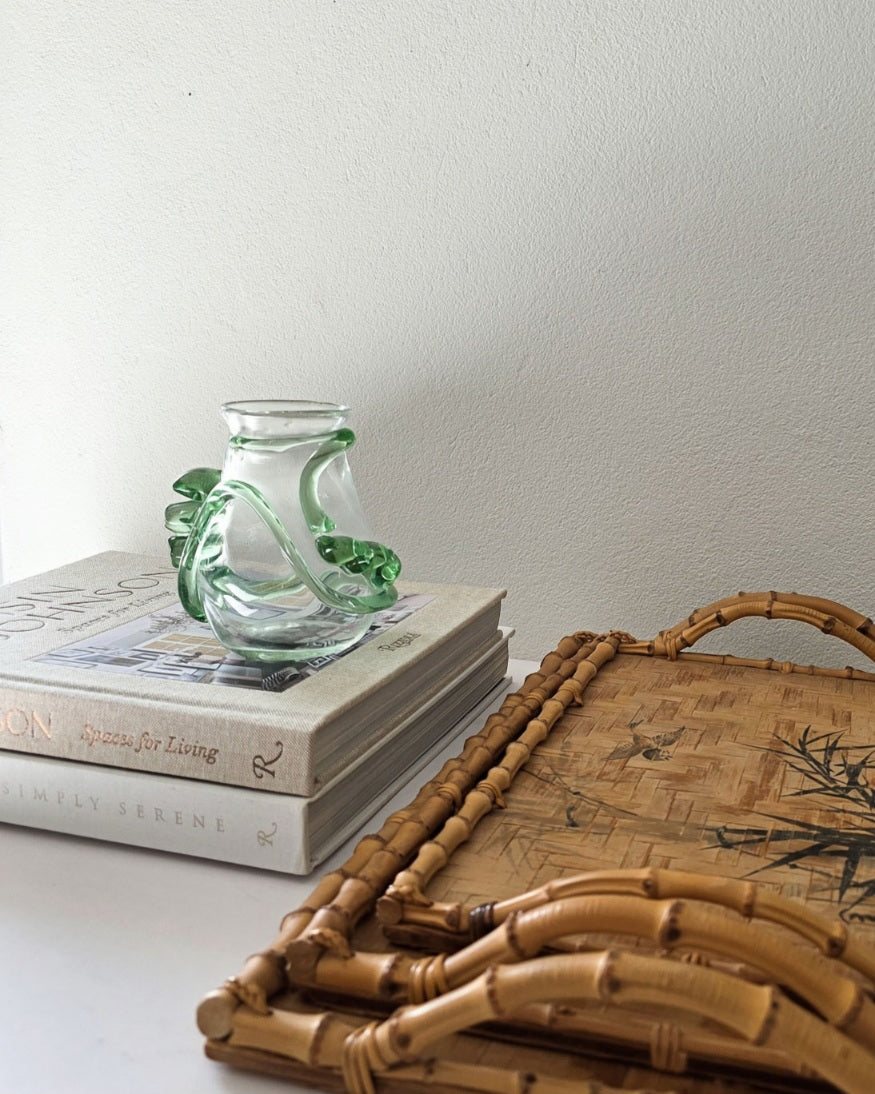 Unique Vintage Glass Vase with Applied Green Glass Details