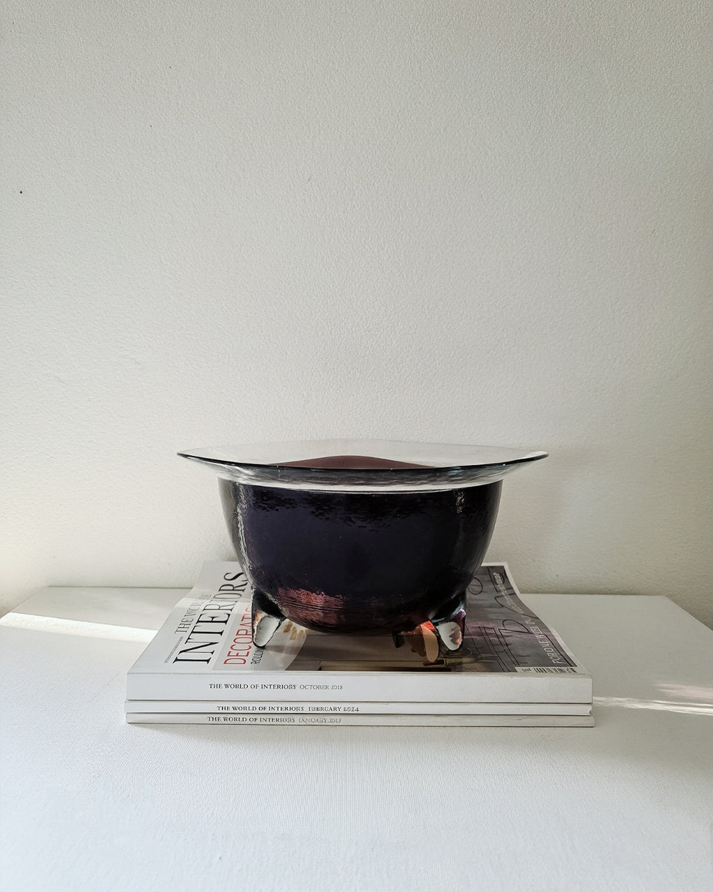 Unique Amethyst Art Glass Bowl with Tripod Feet