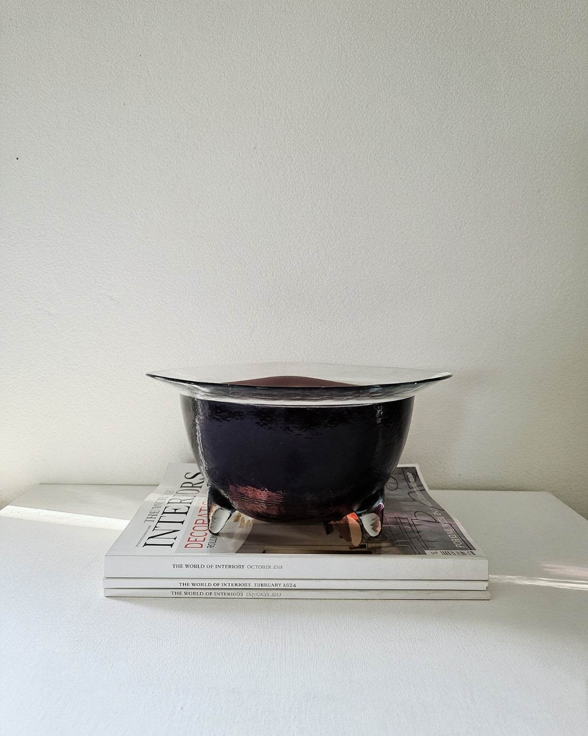 Unique Amethyst Art Glass Bowl with Tripod Feet