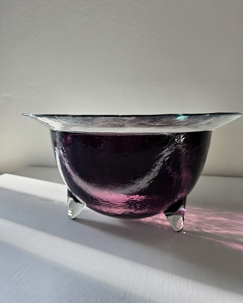 Unique Amethyst Art Glass Bowl with Tripod Feet