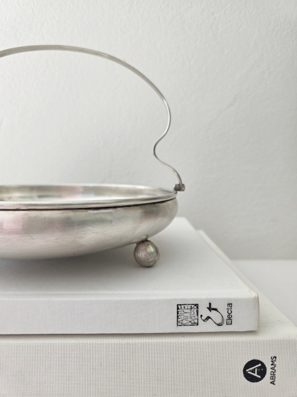 Vintage Silver Plated Basket Dish with Ball Feet & Handle
