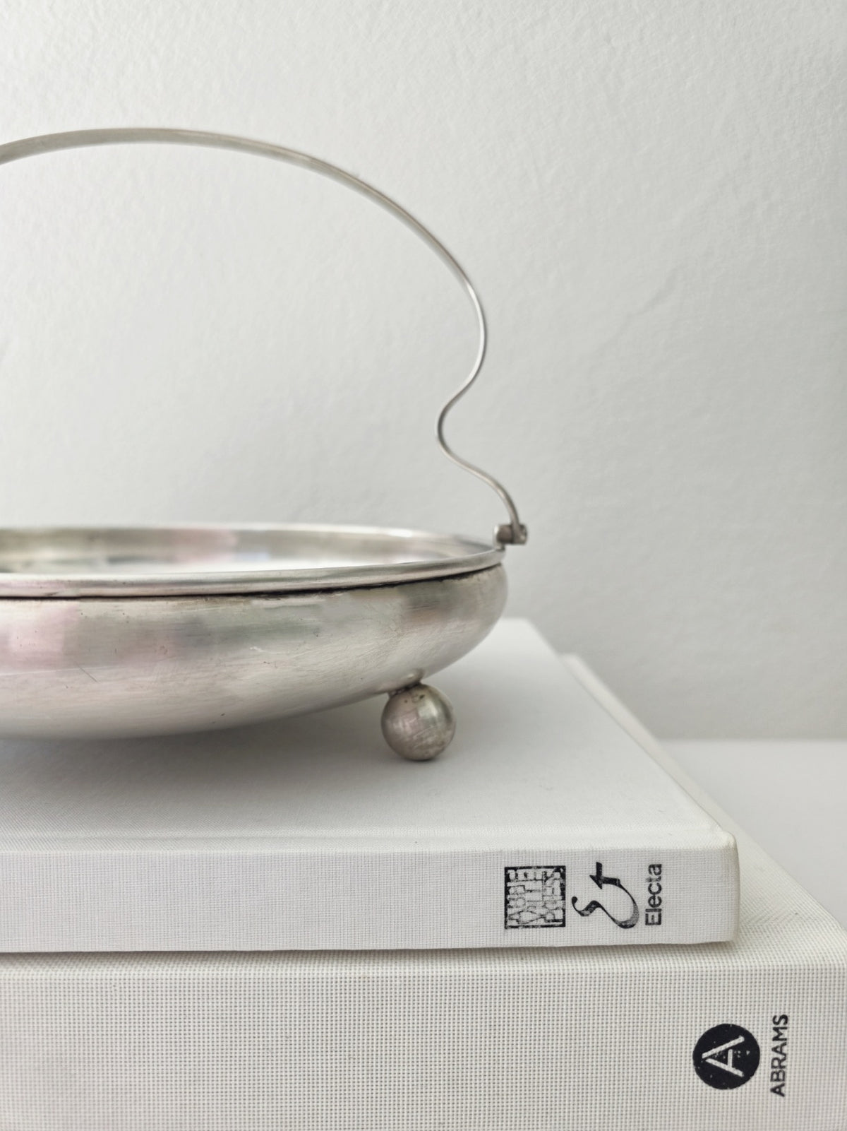 Vintage Silver Plated Basket Dish with Ball Feet & Handle