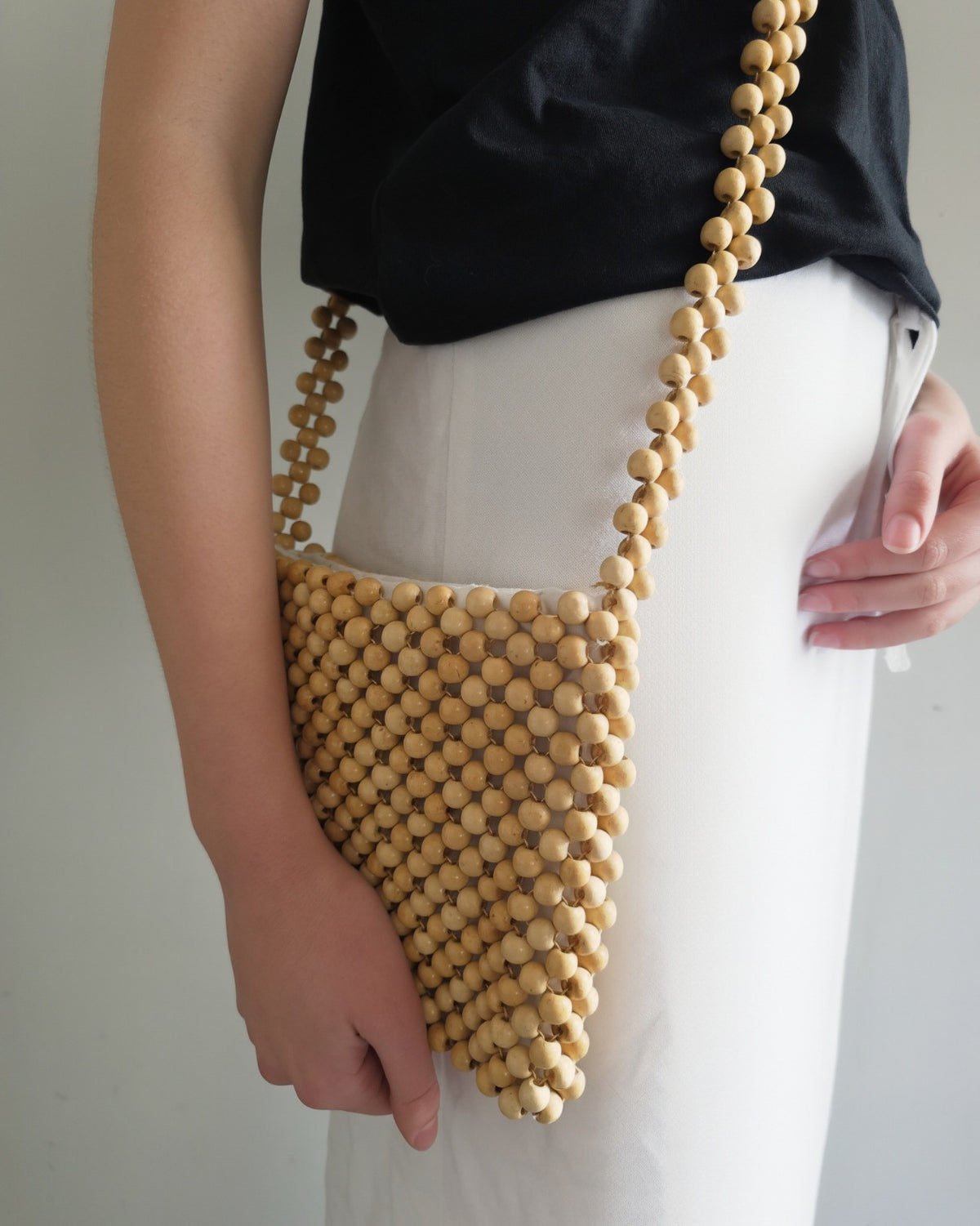 Natural Wood Beaded Bag
