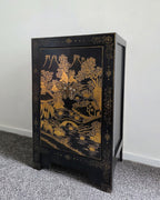 Vintage Black Lacquer & Gold Leaf Cabinet