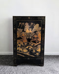 Vintage Black Lacquer & Gold Leaf Cabinet