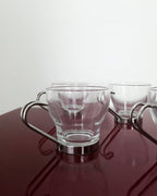 Vintage Bormioli Rocco, Italy Espresso/Short Coffee Cups with Stainless Steel Holders