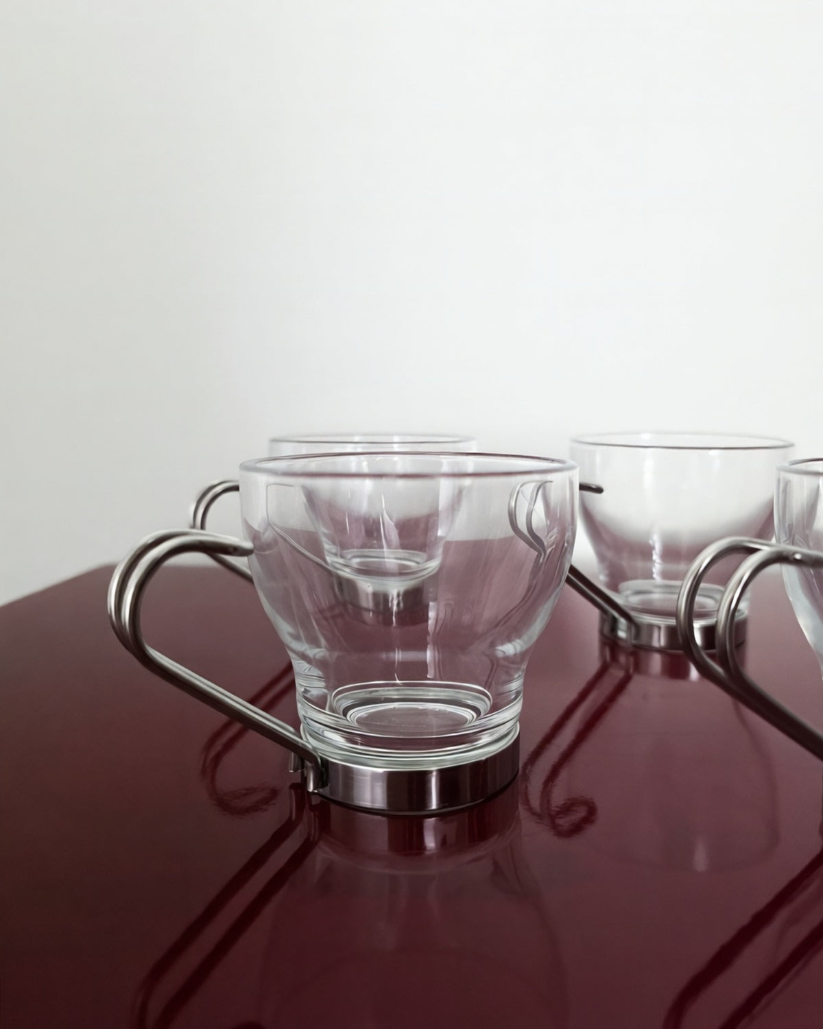 Vintage Bormioli Rocco, Italy Espresso/Short Coffee Cups with Stainless Steel Holders