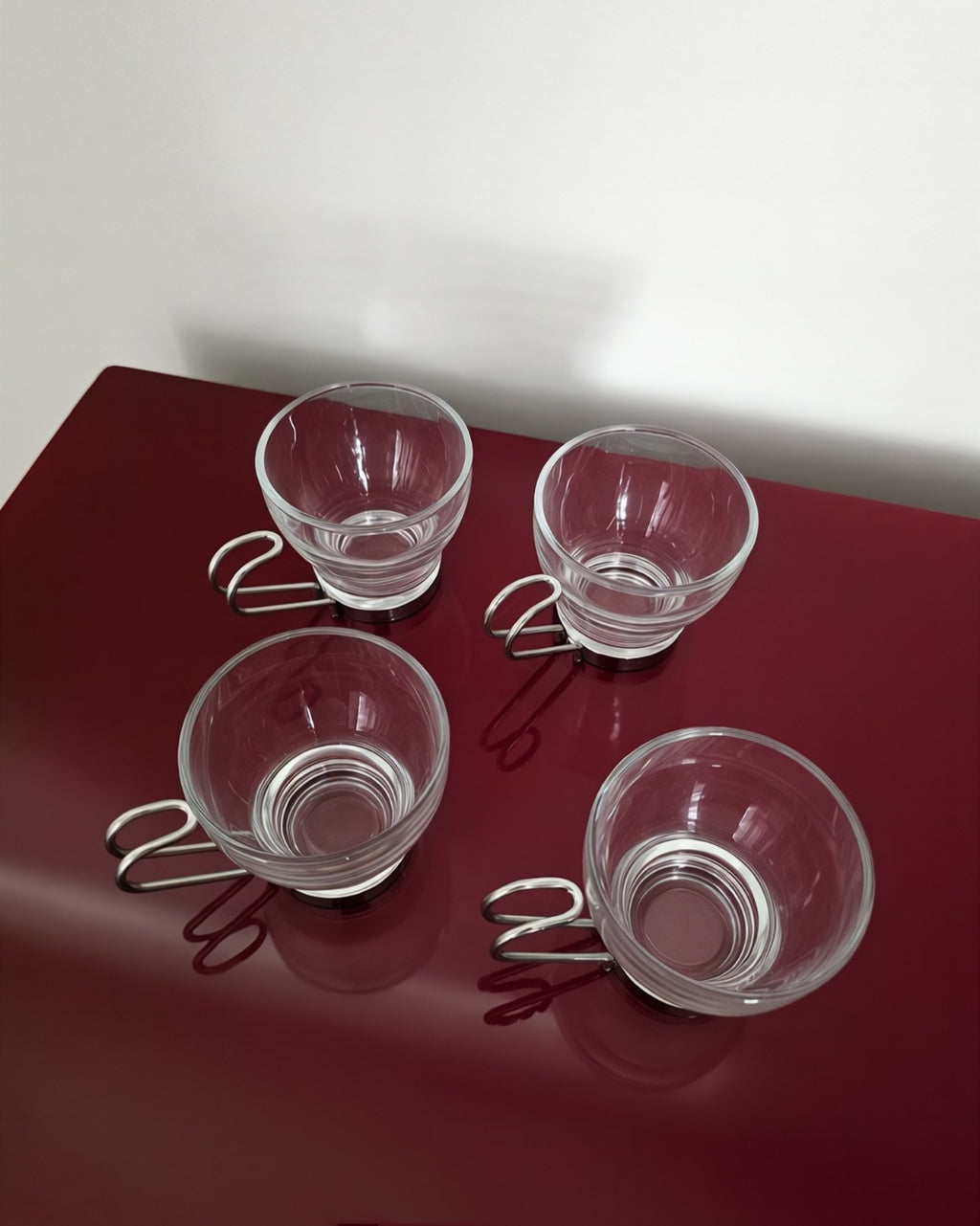 Vintage Bormioli Rocco, Italy Espresso/Short Coffee Cups with Stainless Steel Holders