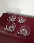 Vintage Bormioli Rocco, Italy Espresso/Short Coffee Cups with Stainless Steel Holders