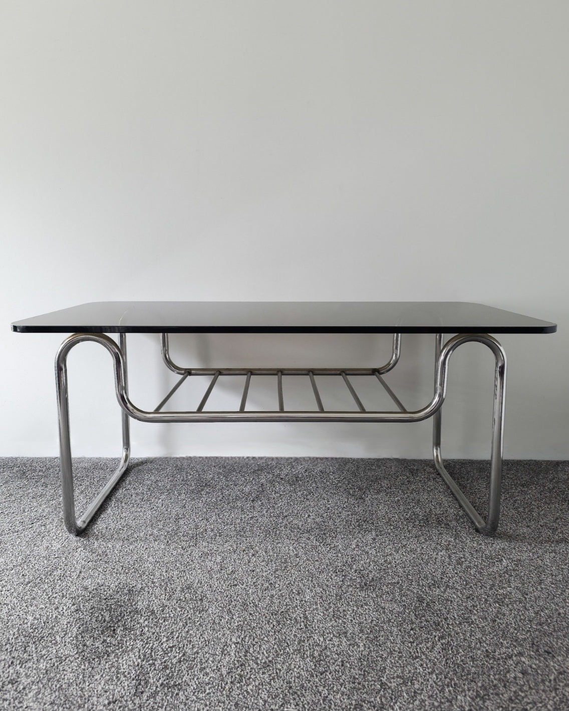 1970s Chrome & Smokey Glass Top Coffee Table