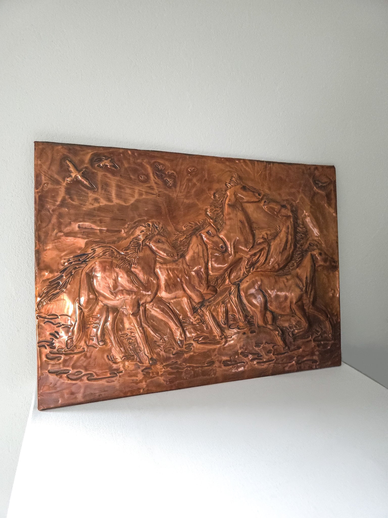 Mid Century Embossed Copper Wall Hanging of Running Horses