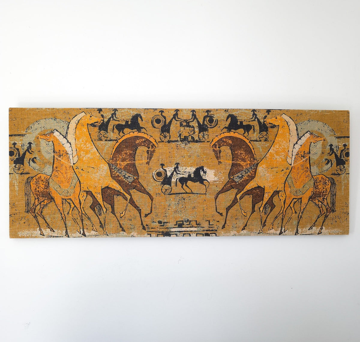 Large Mid Century Etruscan Horses Linen Screen Print by Tibor Reich