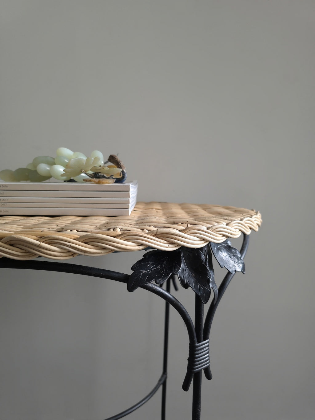 Wrought Iron and Rattan French Side Table