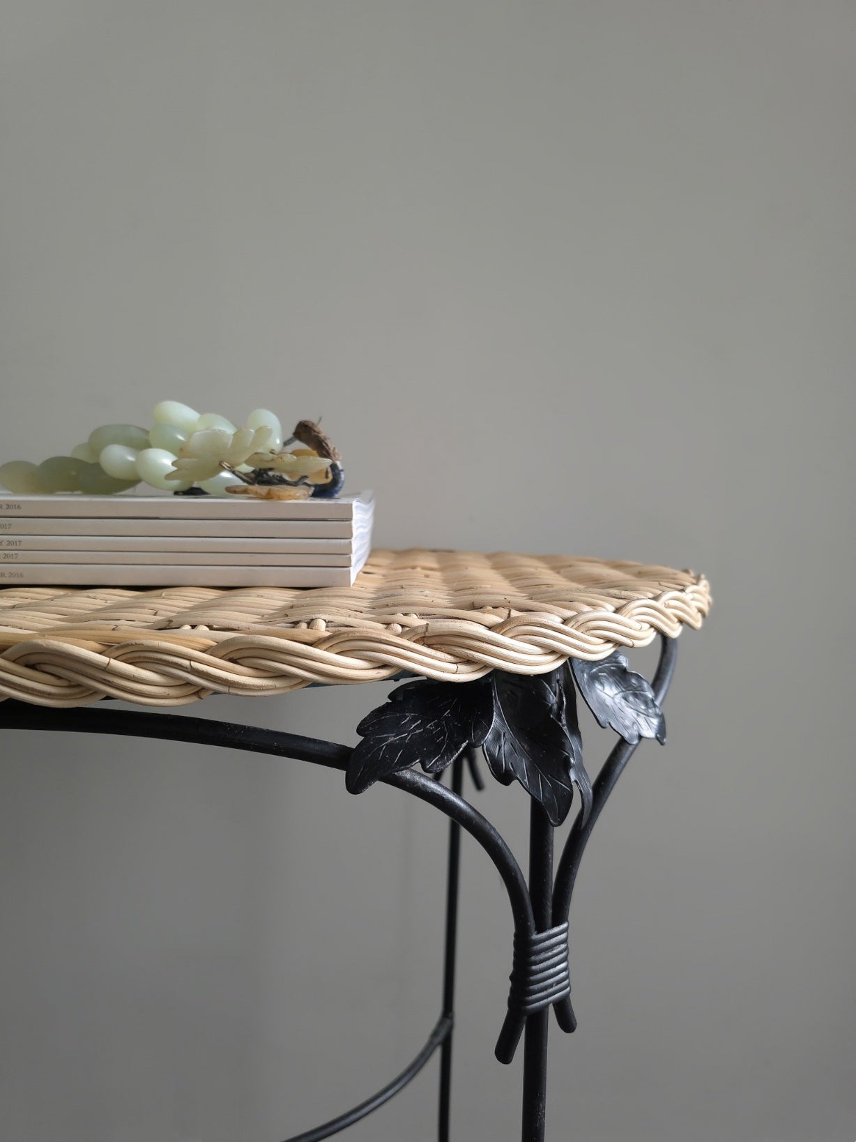 Wrought Iron and Rattan French Side Table