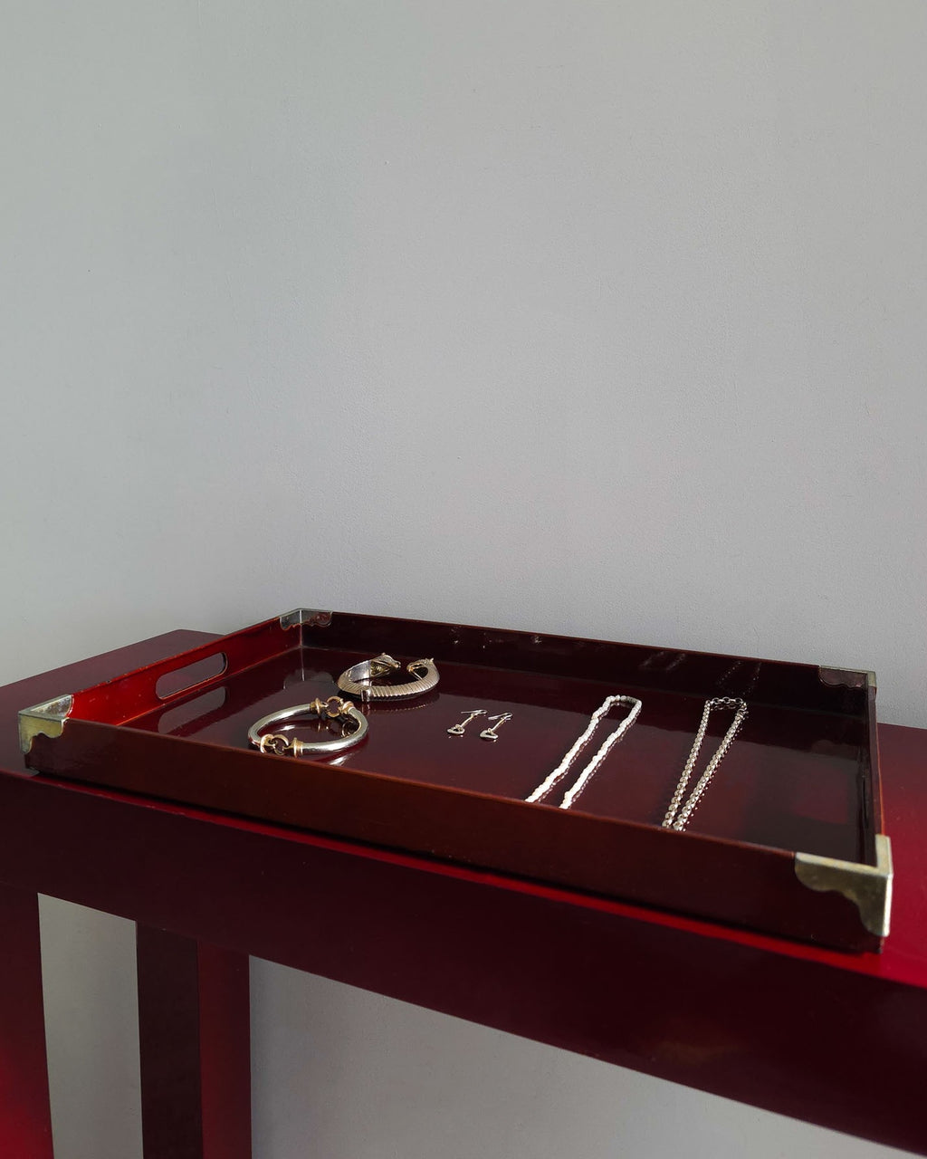 Vintage Imperial Lacquerware Burgundy Tray