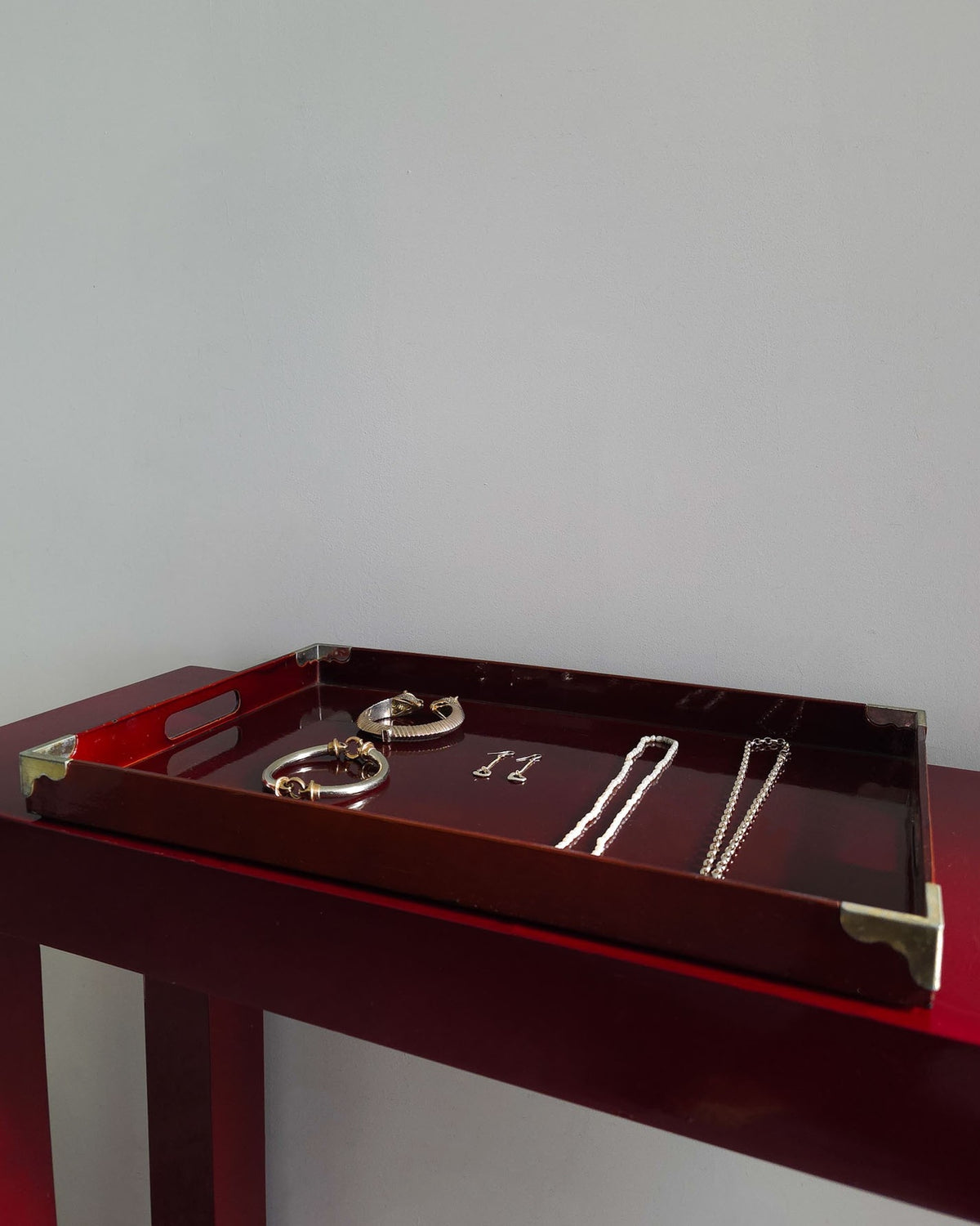 Vintage Imperial Lacquerware Burgundy Tray