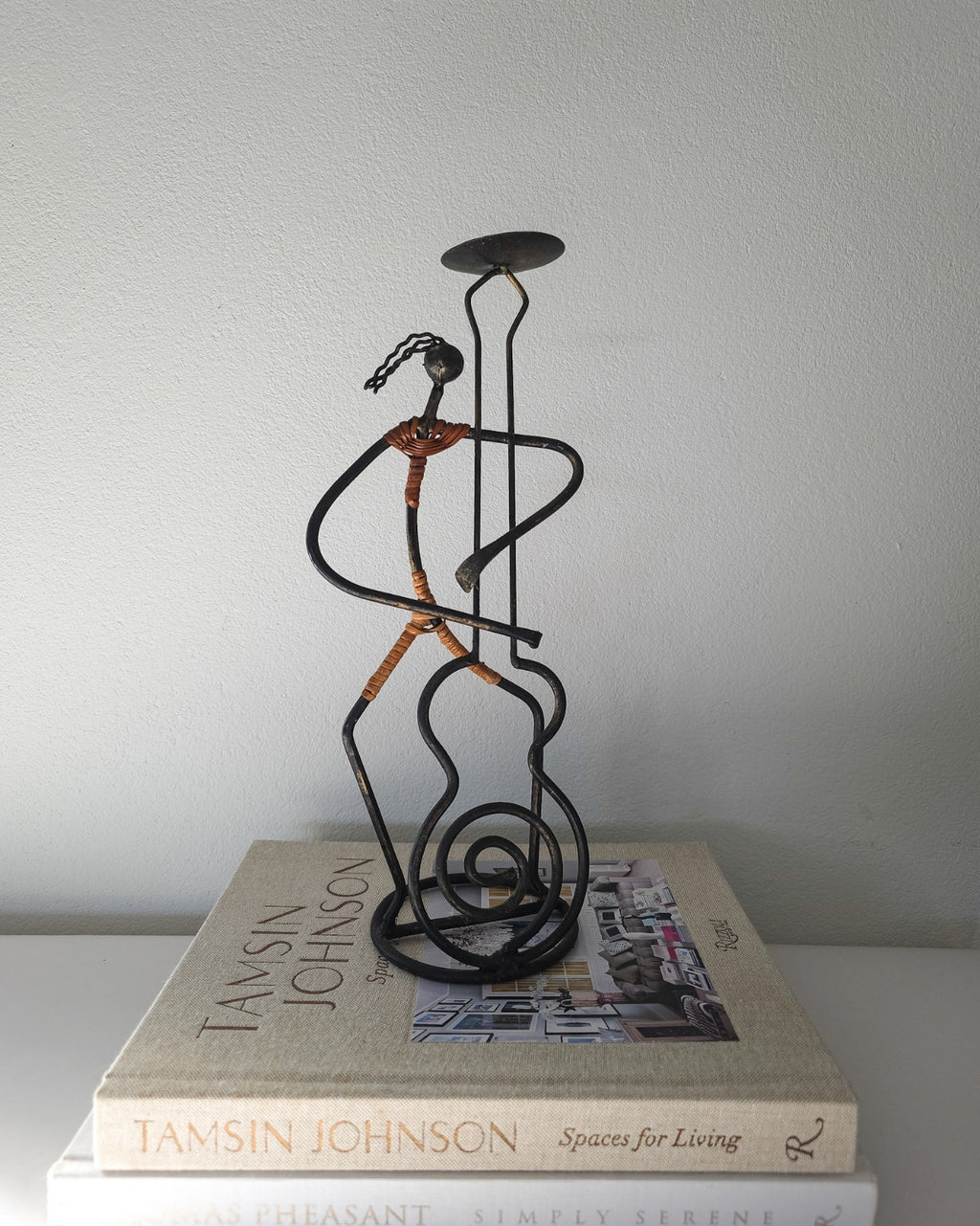 Mid Century Laurids Lønborg Wrought Iron and Rattan Candle Holder