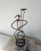 Mid Century Laurids Lønborg Wrought Iron and Rattan Candle Holder