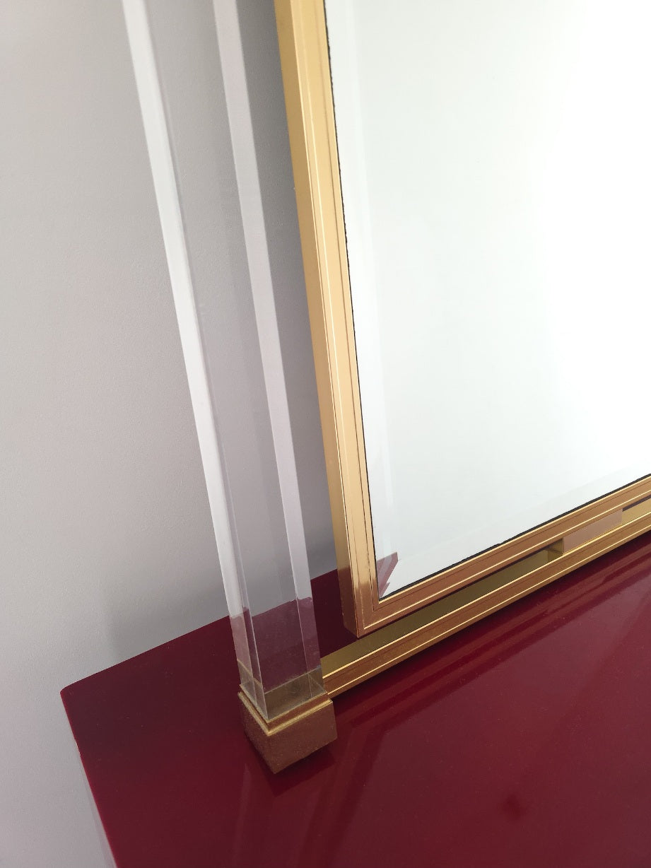 Vintage Lucite and Brass Wall Mirror