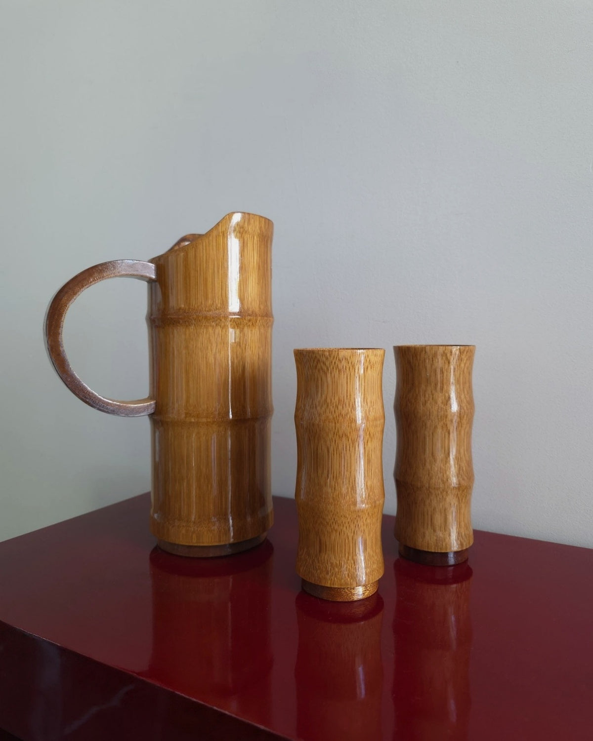 Mid Century Bamboo Tiki Bar Set