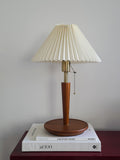 MCM style Wood & Brass Pleated Table Lamp