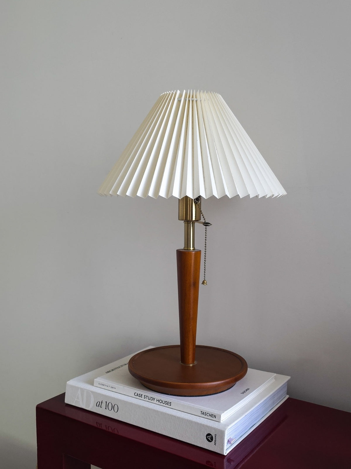 MCM style Wood & Brass Pleated Table Lamp
