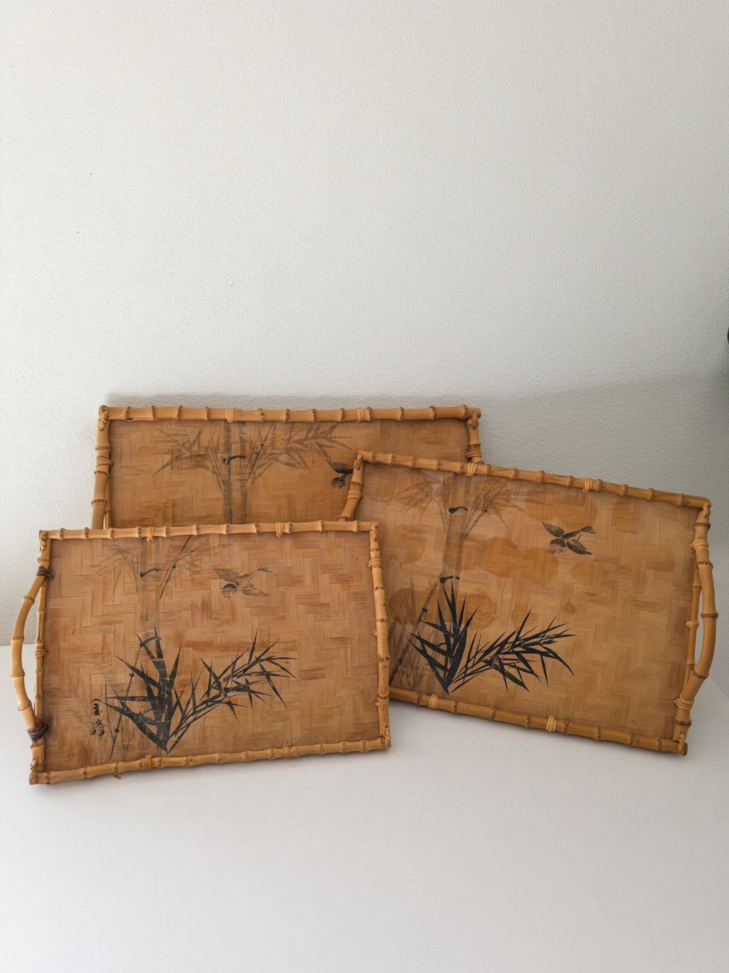 Set of Three Vintage Japanese Bamboo Serving Trays