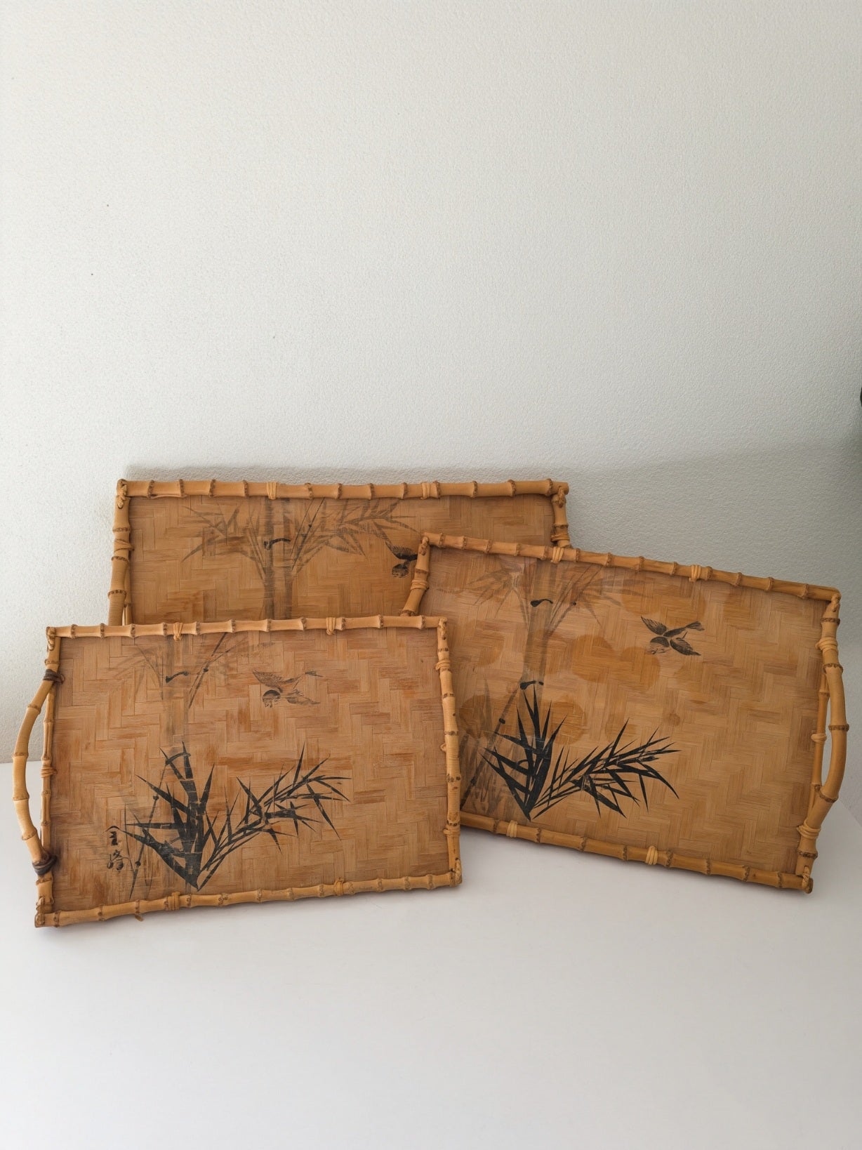 Set of Three Vintage Japanese Bamboo Serving Trays