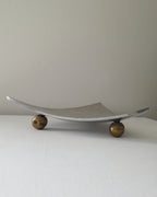 Vintage Parisian Brushed Aluminium Dish with Brass Ball Feet