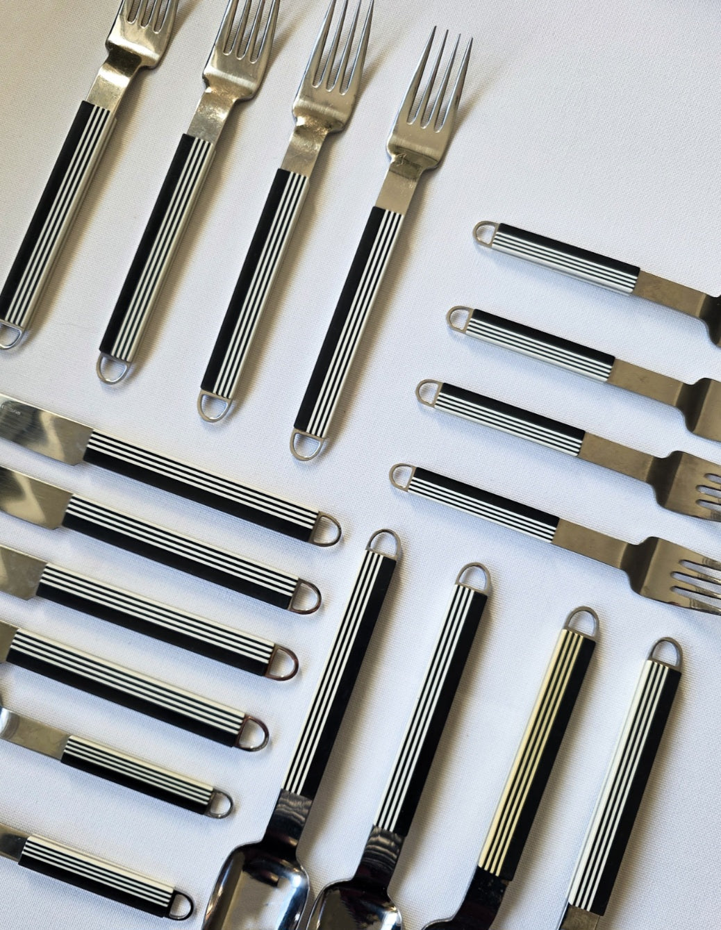 Vintage Black & White Stripe Cutlery Set