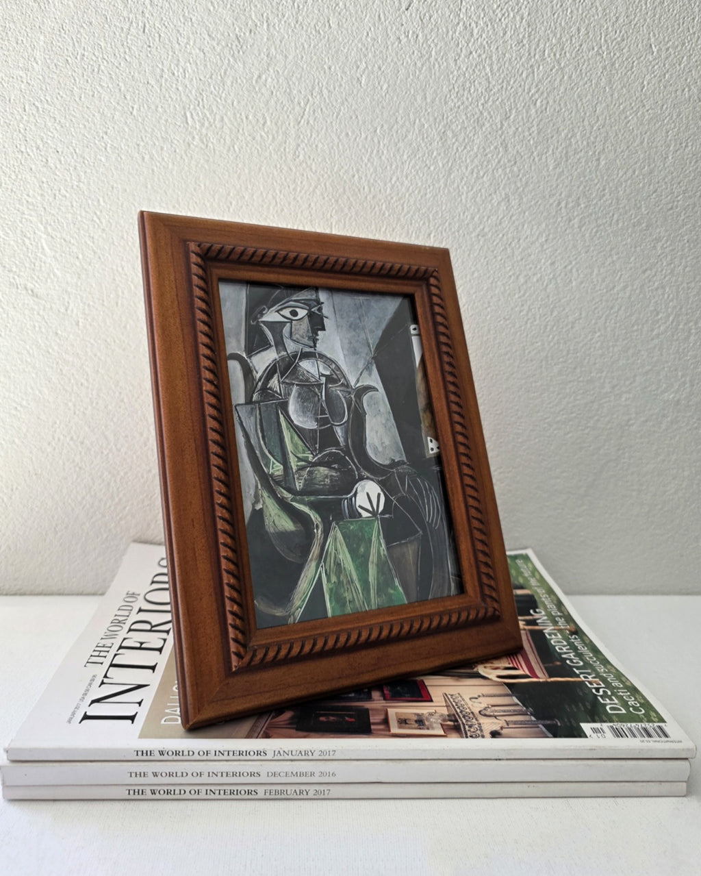 Vintage Wooden Frame with Rope Detailing featuring Picasso's Woman by a Window