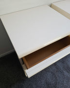 1980s post modern cream lacquer bedsides