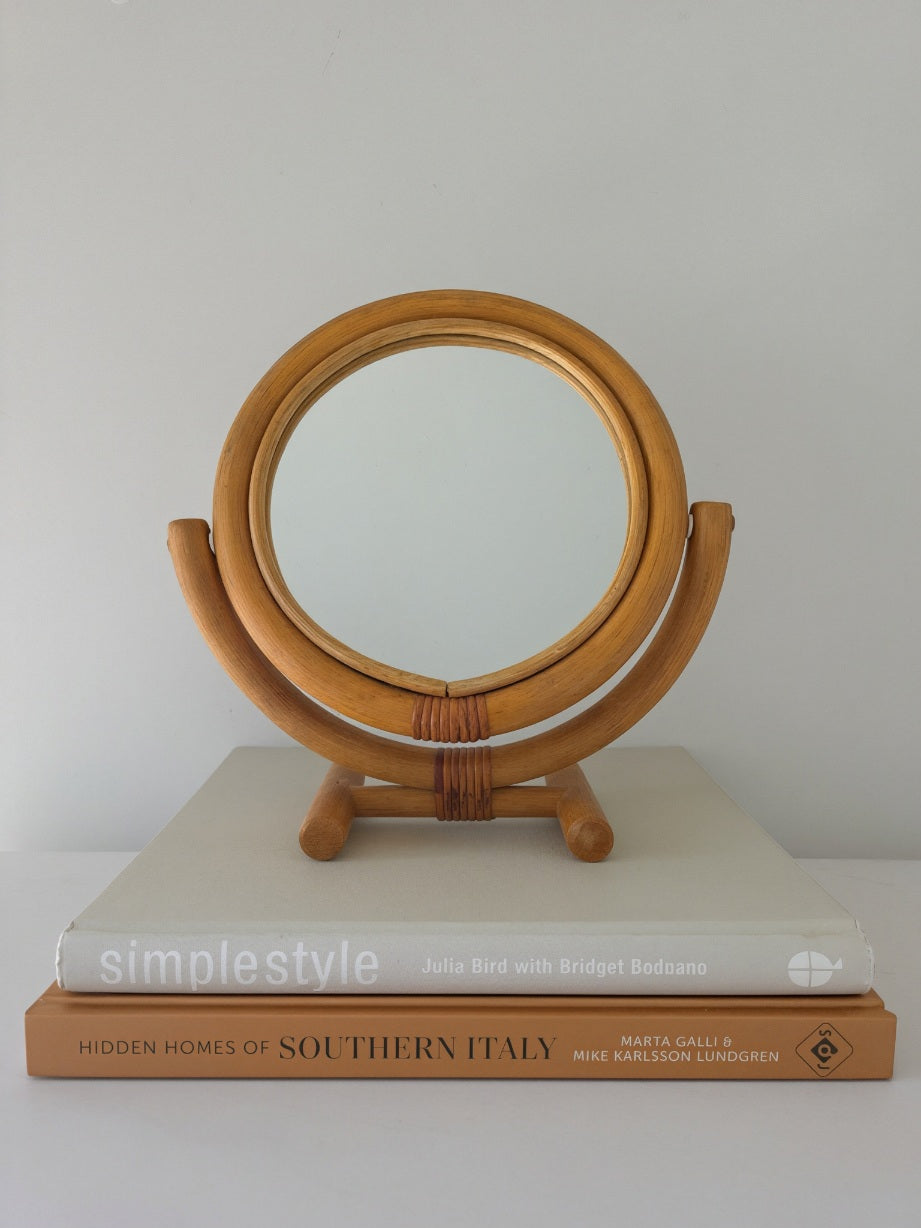 Vintage 1970s Cane Vanity Mirror