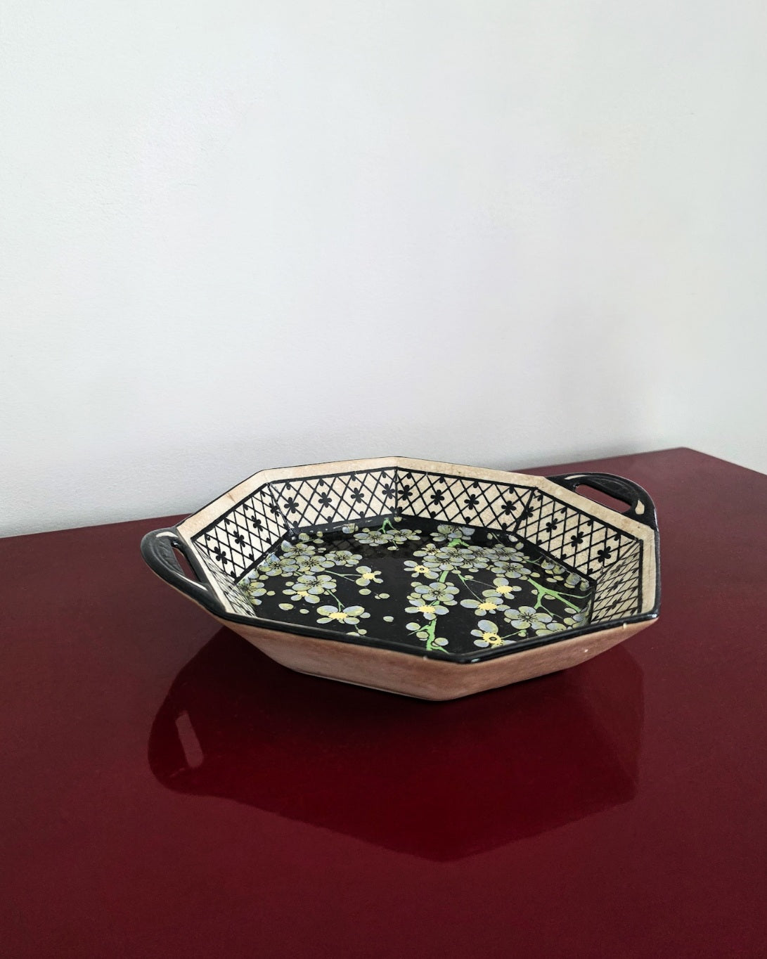 Royal Doulton Prunus Pattern Octagonal Handled Ceramic Tray/Bowl