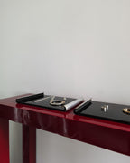 Vintage Black Lacquer & Silver Leaf Scroll Stands/Tray