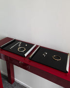 Vintage Black Lacquer & Silver Leaf Scroll Stands/Tray