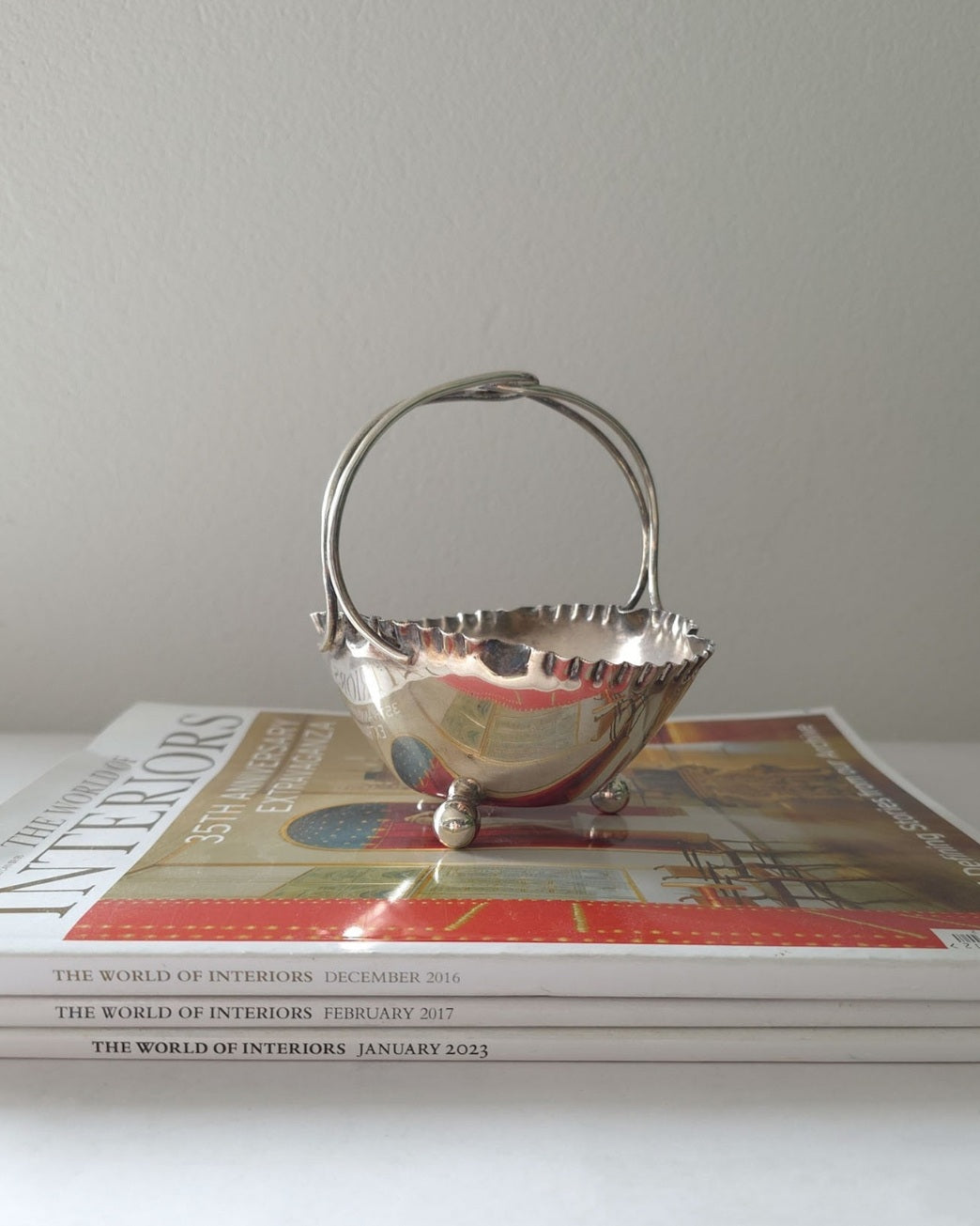 Vintage Silver Plated Bon Bon/Trinket Dish with Handle and Ball Feet