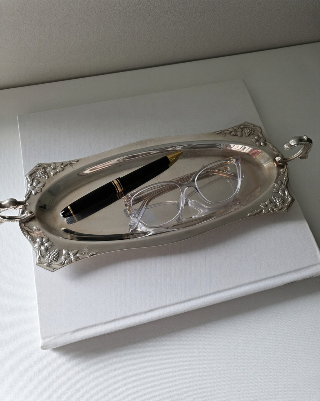 Vintage silver plated tray with chimera handles