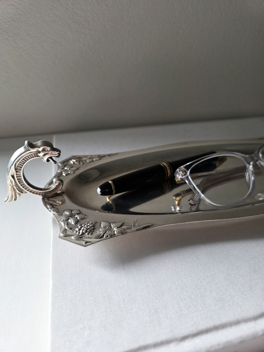 Vintage silver plated tray with chimera handles