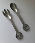 Vintage Polished Aluminium Spiral Handle Salad Servers