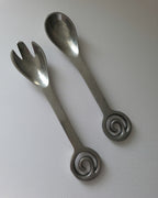 Vintage Polished Aluminium Spiral Handle Salad Servers