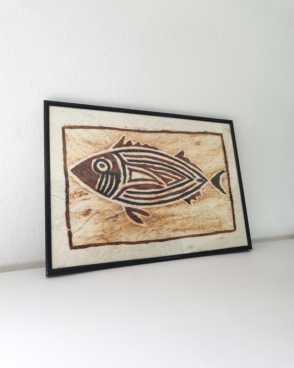 Tapa Cloth Framed Artwork Fish Motif