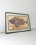 Tapa Cloth Framed Artwork Fish Motif