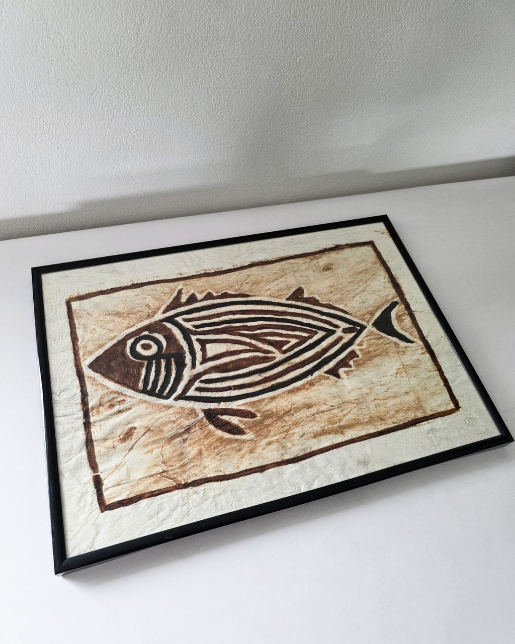 Tapa Cloth Framed Artwork Fish Motif