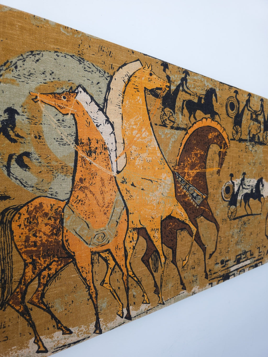 Large Mid Century Etruscan Horses Linen Screen Print by Tibor Reich
