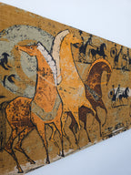 Large Mid Century Etruscan Horses Linen Screen Print by Tibor Reich