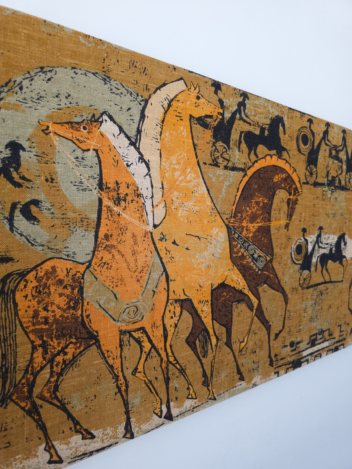 Large Mid Century Etruscan Horses Linen Screen Print by Tibor Reich